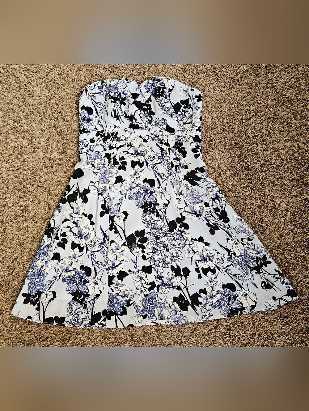 Express blue Floral Strapless dress mini top summerFlower sz 6 Small Medium Y2K - Picture 3 of 13